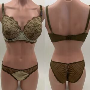 Victoria's Secret Dream Angels Lined Demi Bra 32D /Cheekini XXS Green Set NWT